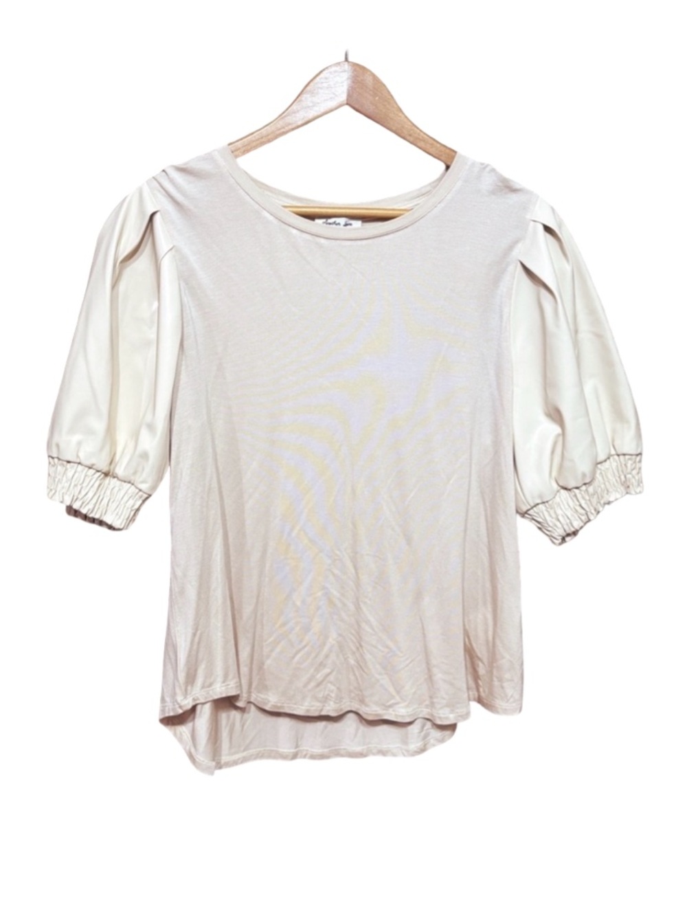 Another Love Cream Blouse with Asymmetrical Puff Sleeves